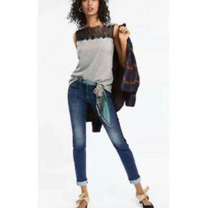 CAbi Gray Lacey Tee Black Lace Tank Top #3815 SMALL